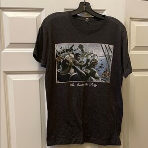 Alstyle Black Short Sleeve Graphic Crewneck Tee with Illustrated Scene